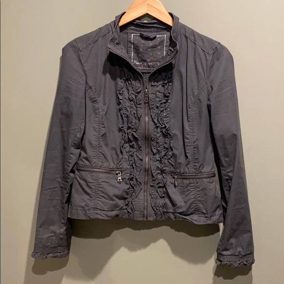 Peace Love Chill Zip Front Ruffle Jacket - Picture 1 of 8